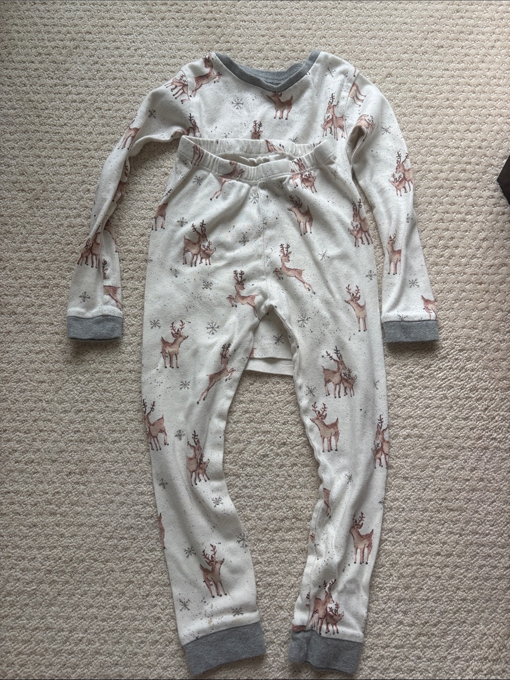 Kids 100% Organic Cotton White Reindeer Print Pajama Set